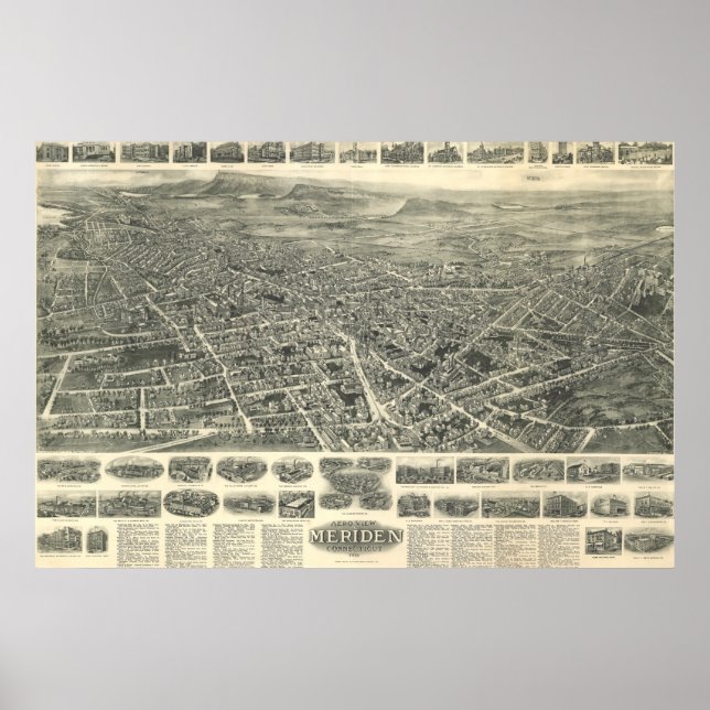 Map of Meriden Connecticut from 1918 Poster (Front)