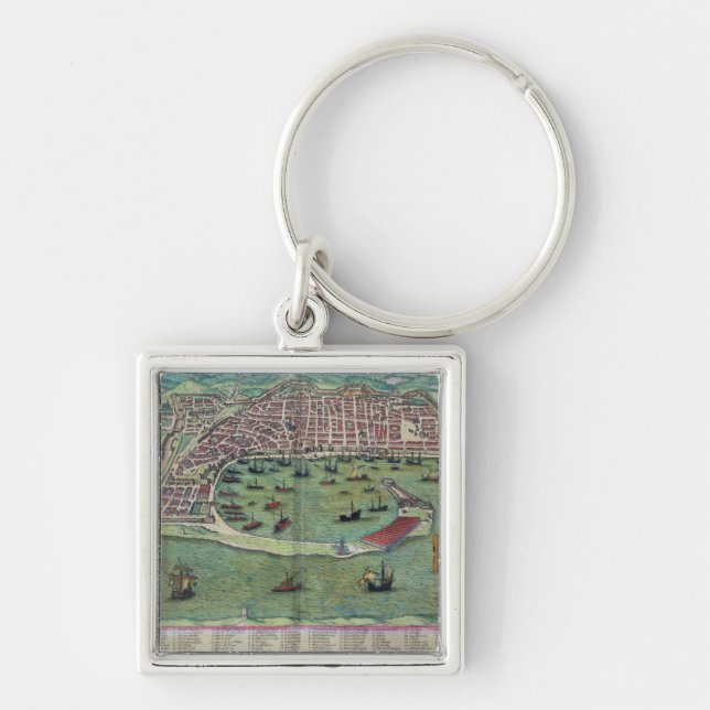 Map of Messina, from 'Civitates Orbis Terrarum' by Keychain (Front)