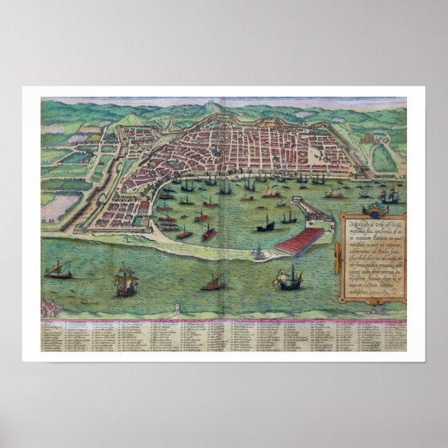 Map of Messina, from 'Civitates Orbis Terrarum' by Poster (Front)