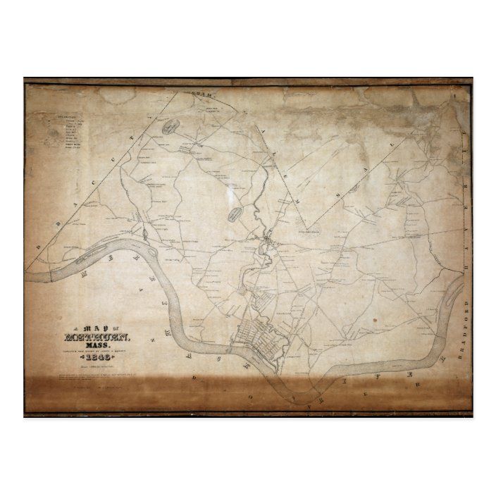 Map Of Methuen Massachusetts In 1846 Postcard 