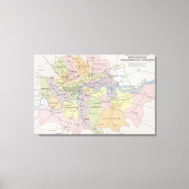 Map of Metropolitan Parliamentary Boroughs Canvas Print (Front)
