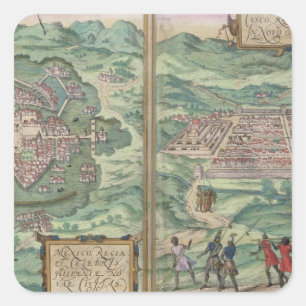Map of Mexico and Cuzco, from 'Civitates Orbis Ter Square Sticker