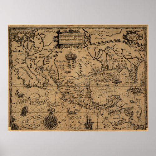 Map of Mexico and surrounding area 1600 Poster