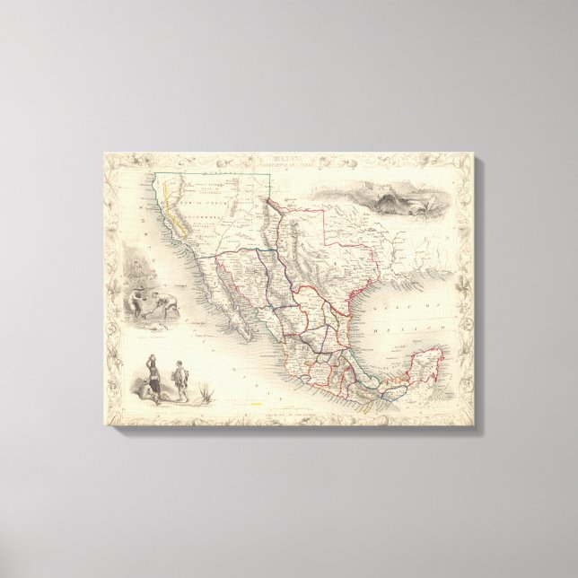Map of Mexico, California and Texas Canvas Print (Front)