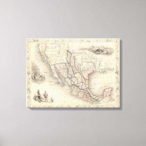 Map of Mexico California and Texas Canvas Print