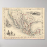 Map of Mexico, California and Texas Poster