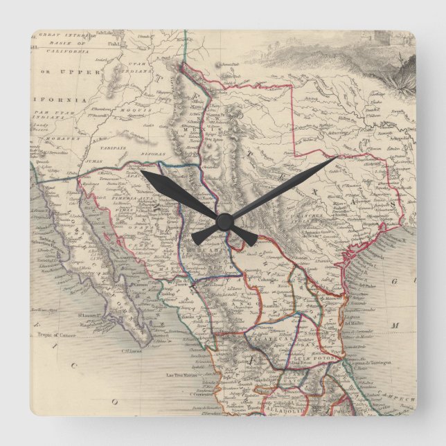 Map of Mexico, California and Texas Square Wall Clock (Front)