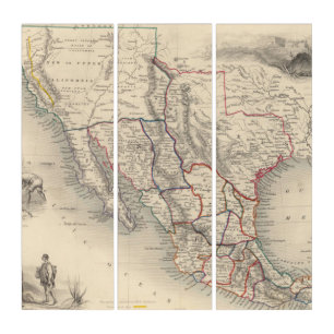 Map of Mexico, California and Texas Triptych