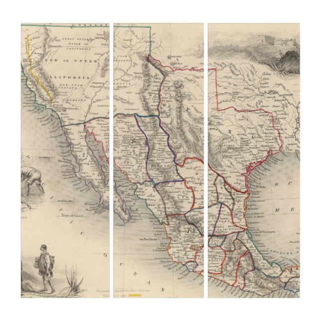 Map of Mexico, California and Texas Triptych (Front)