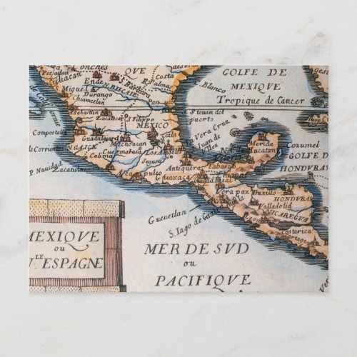 Map of Mexico or New Spain  1625 Postcard