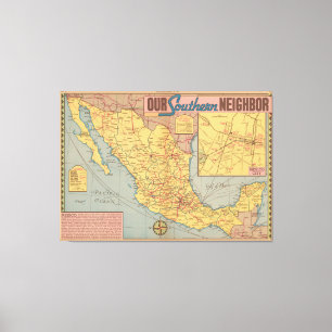 Map of Mexico - "Our Southern Neighbor" Canvas Print