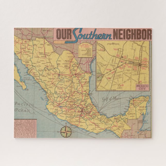 Map of Mexico - "Our Southern Neighbor" Jigsaw Puzzle (Horizontal)