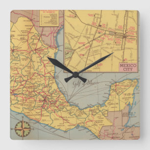 Map of Mexico - "Our Southern Neighbor" Square Wall Clock