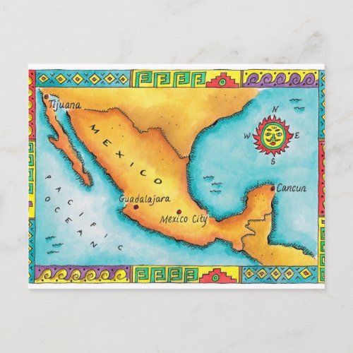Map of Mexico Postcard