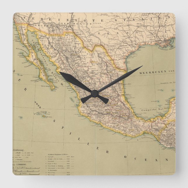 Map of Mexico Square Wall Clock (Front)