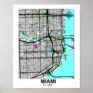 Map of Miami City Poster