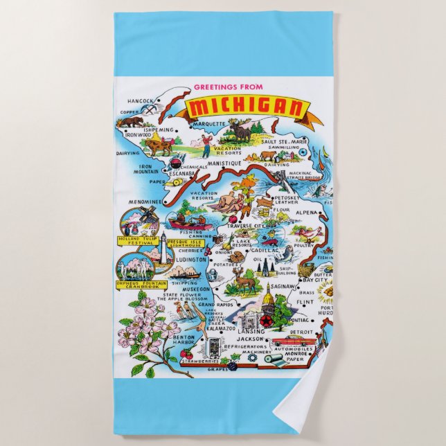 Map of Michigan  Beach Towel (Front)