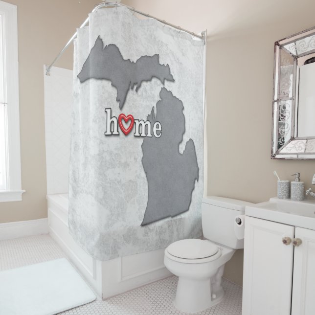Map of MICHIGAN with HOME and HEART Shower Curtain (In Situ)