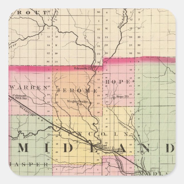 Map of Midland County, Michigan Square Sticker (Front)