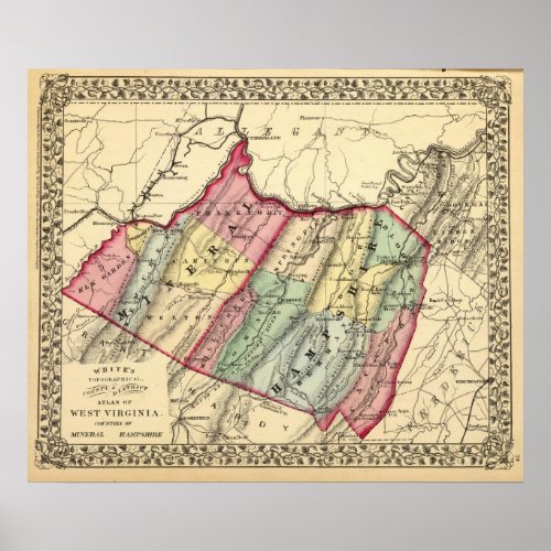 Map of Mineral Hampshire counties Poster
