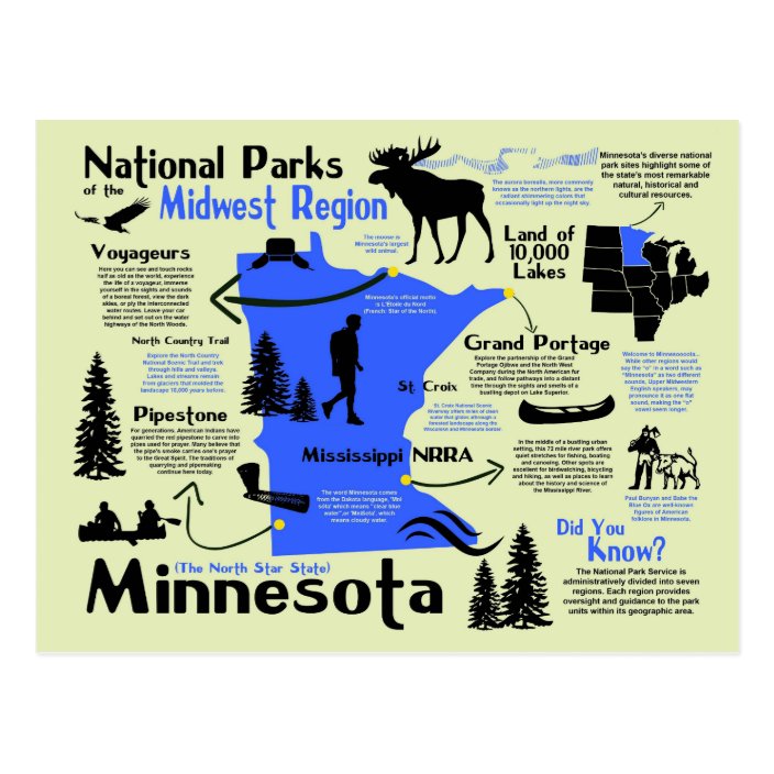 Map of Minnesota National Parks Postcard | Zazzle.com