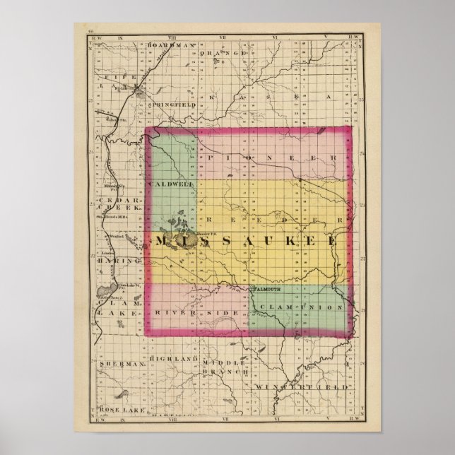 Map of Missaukee County, Michigan Poster (Front)