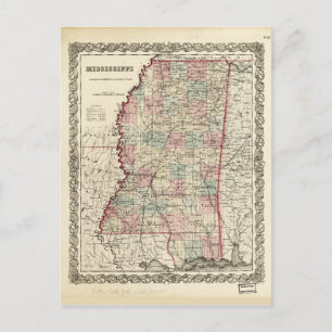 Map of Mississippi (1855) Postcard