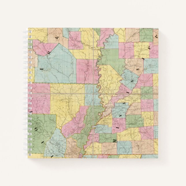 Map of Mississippi, Louisiana & Arkansas Notebook (Front)