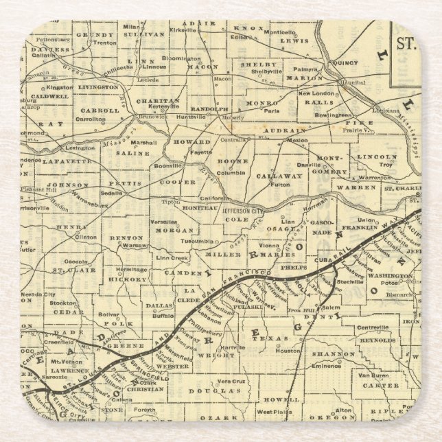 Map of Missouri 2 Square Paper Coaster (Front)