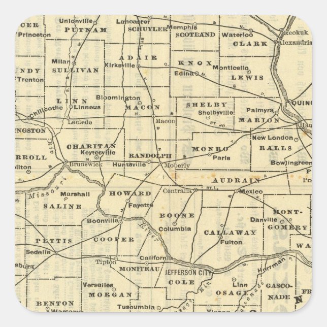 Map of Missouri 2 Square Sticker (Front)