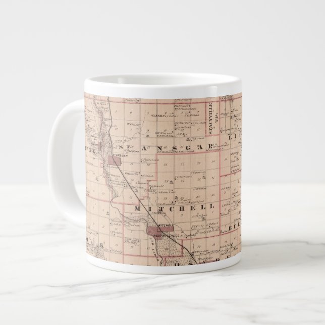 Map of Mitchell County, State of Iowa Large Coffee Mug (Front Left)