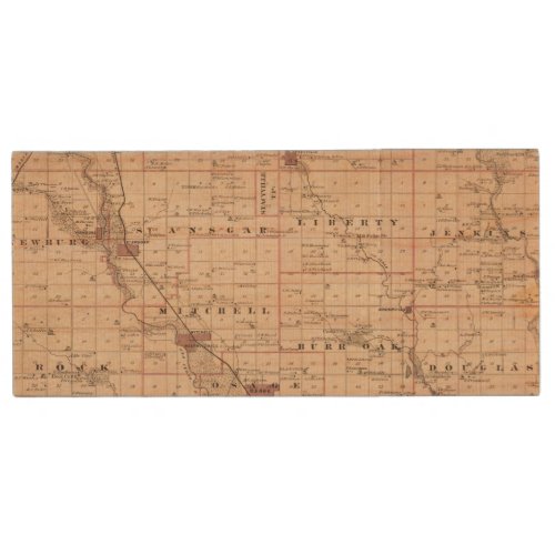 Map of Mitchell County State of Iowa Wood USB Flash Drive