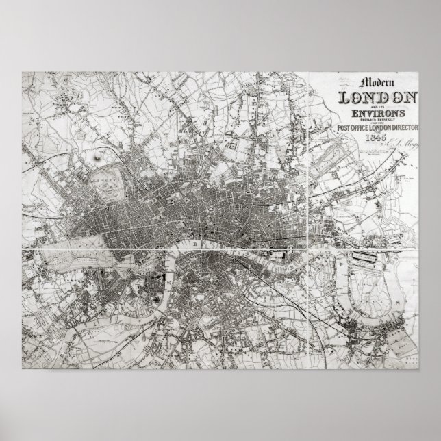 Map of Modern London and its Environs, 1854 Poster (Front)