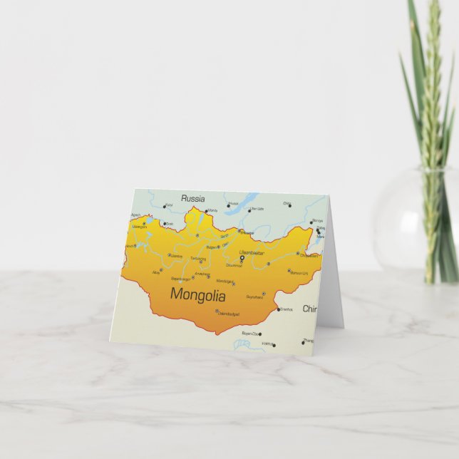 Map of Mongolia Letterpress Thank You Card (Front)