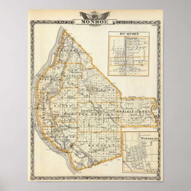 Map of Monroe County, DuQuoin and Waterloo Poster (Front)