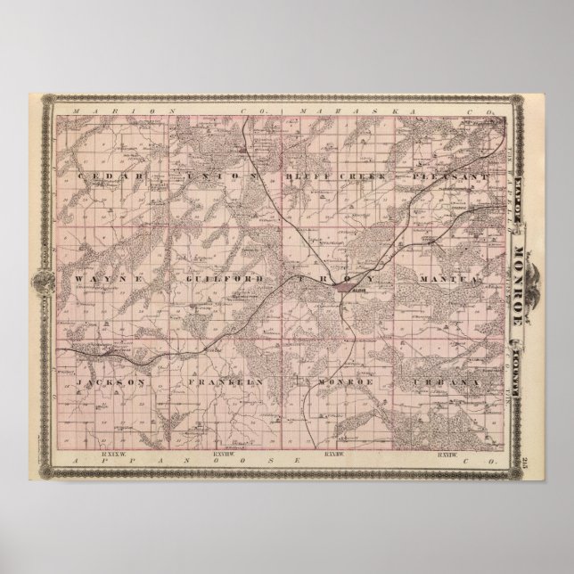 Map of Monroe County, State of Iowa Poster (Front)