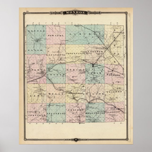 Map of Monroe County, State of Wisconsin Poster (Front)