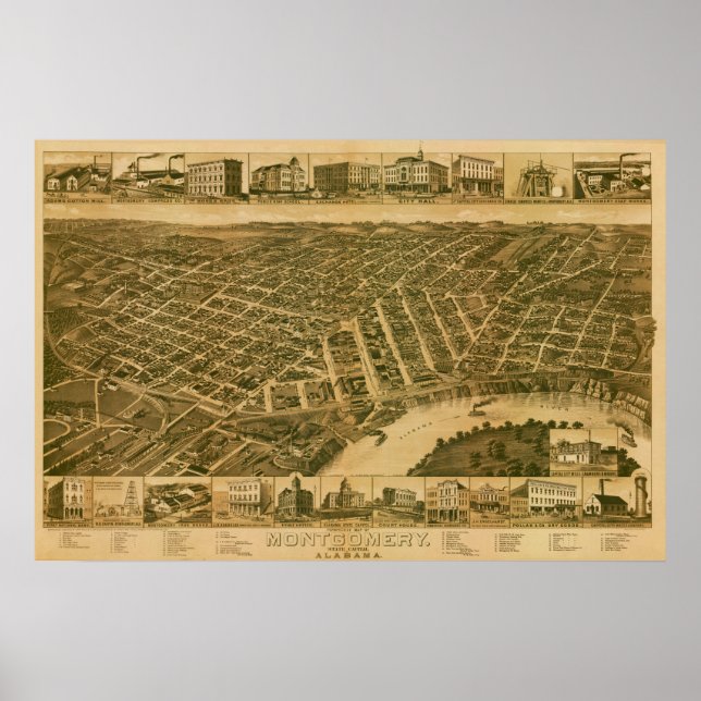 Map of Montgomery, Capital of Alabama (1887) Poster (Front)