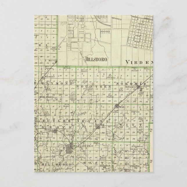Map of Montgomery County, Hillsboro and Virden Postcard (Front)