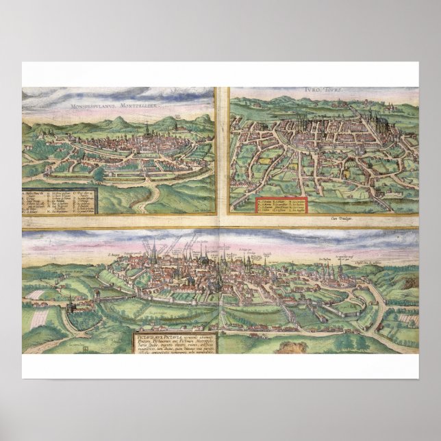 Map of Montpellier, Tours, and Poitiers, from 'Civ Poster (Front)