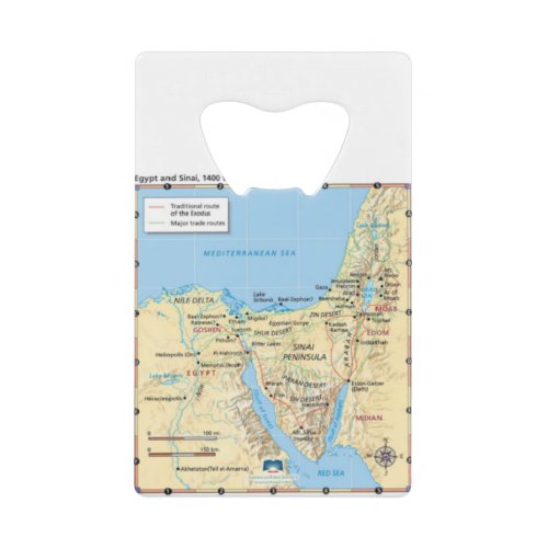 Map of Moses Exodus Egypt and Sinai 1400 to 1200 B Credit Card Bottle Opener