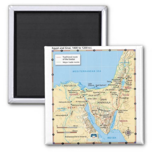 Map of Moses Exodus Egypt and Sinai 1400 to 1200 B Magnet