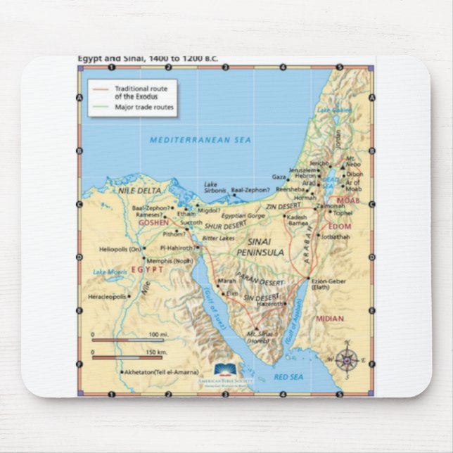 Map of Moses Exodus Egypt and Sinai 1400 to 1200 B Mouse Pad (Front)