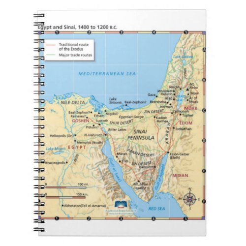 Map of Moses Exodus Egypt and Sinai 1400 to 1200 B Notebook