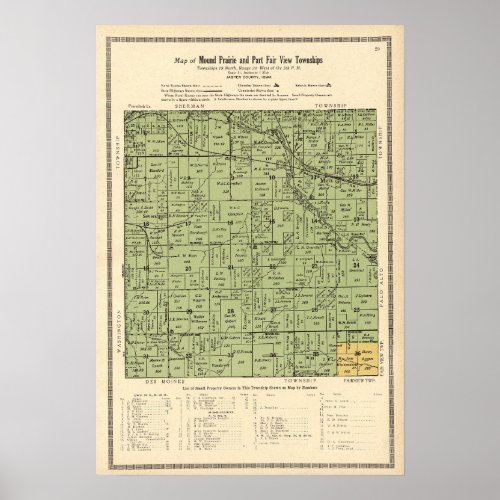 Map of Mound Prairie  Part Fair View Townships Poster