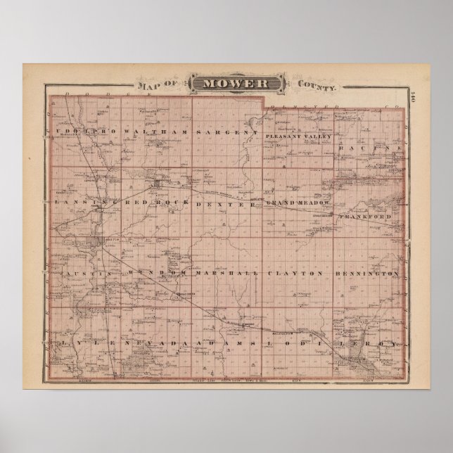 Map of Mower County, Minnesota Poster (Front)