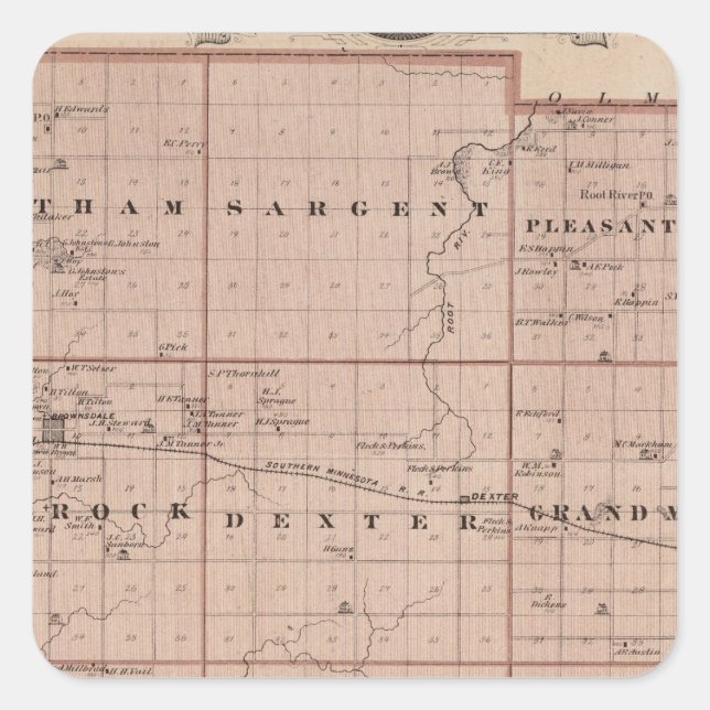 Map of Mower County, Minnesota Square Sticker (Front)