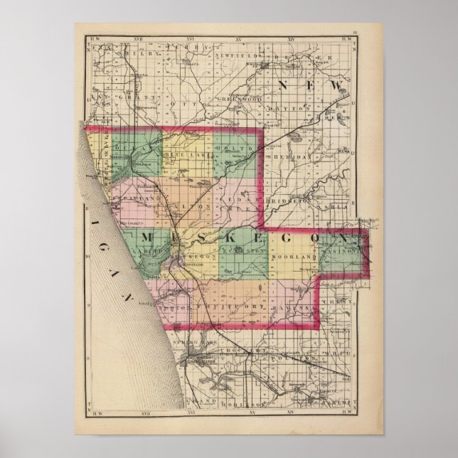 Map of Muskegon County, Michigan Poster (Front)