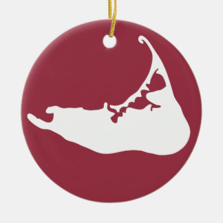 Map of Nantucket White and Cranberry Red Ceramic Ornament