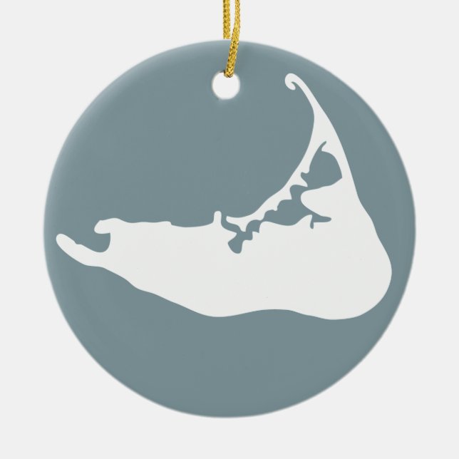 Map of Nantucket White and Porcelain Blue Ceramic Ornament (Front)